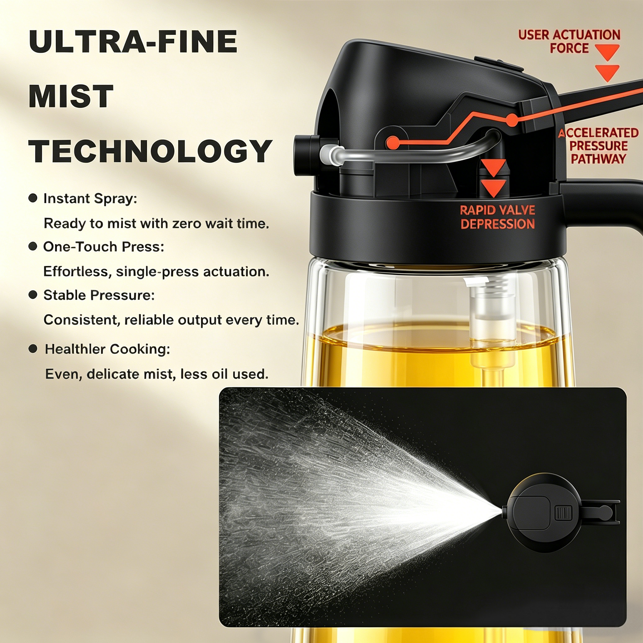 Pure Future 2-in-1 Olive Oil Sprayer for Cooking,Black - Model: B0H45145QP