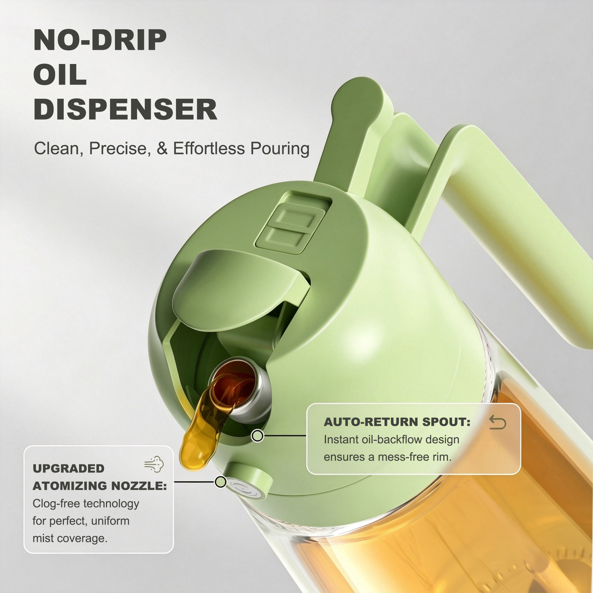 Pure Future 2-in-1 Olive Oil Sprayer for Cooking, Green- Model: B0H455G1TT