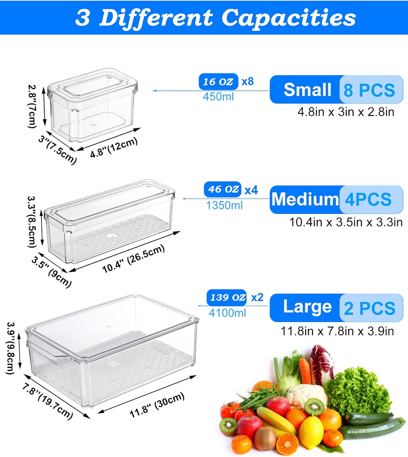 KUMD 14-Pack Stackable Fridge Organizers and Storage- Model: B0C4SR3Y38