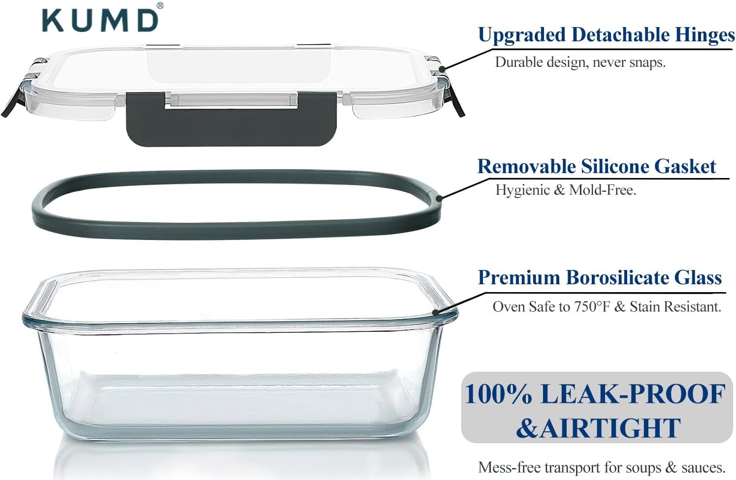 KUMD 16-Piece Set (8-Pack) Borosilicate Glass Storage Containers (Model:B0FN7RMLHM)