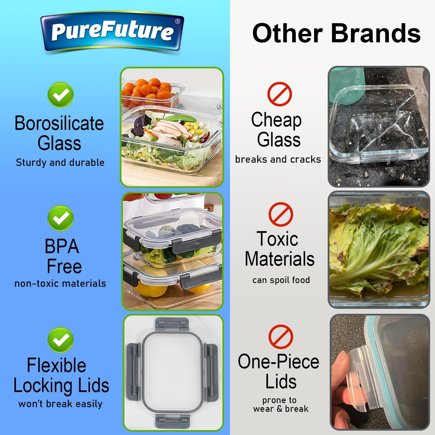 Pure Future 20-Piece Borosilicate Glass Food Storage Set (Model: B0FH63NJHN)