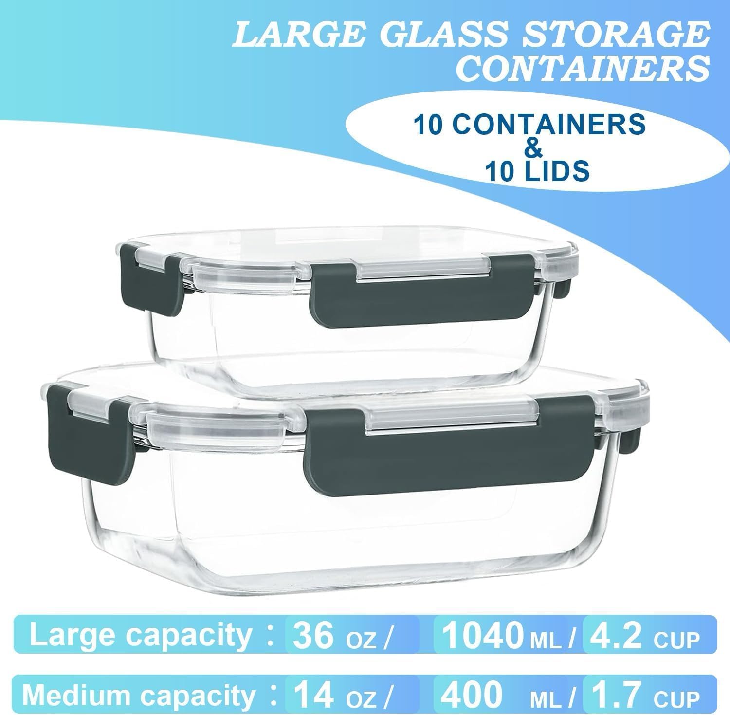 KUMD 20-Piece Borosilicate Glass Food Storage Set (Model: B0FN7RFV2D)