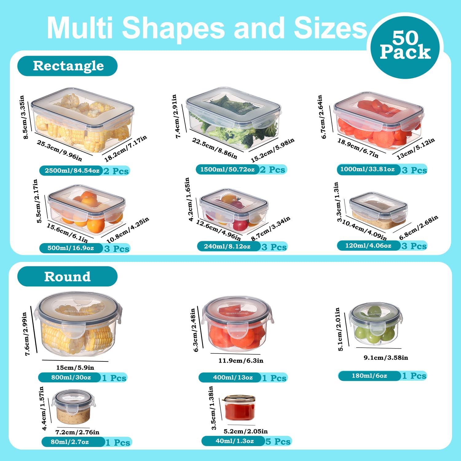 KUMD 50-Piece (25-Pack) Food Storage Containers Set with Lids - Model: B0DPYRYK8Q