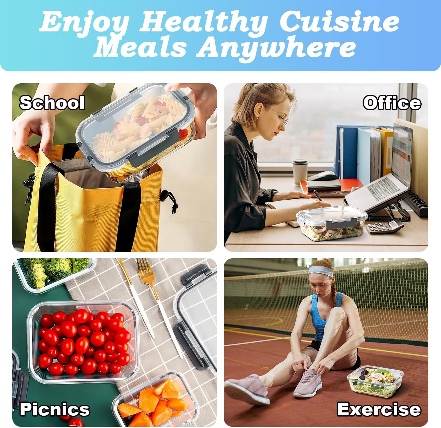 KUMD 16-Piece Set (8-Pack) Borosilicate Glass Storage Containers (Model:B0FN7RMLHM)