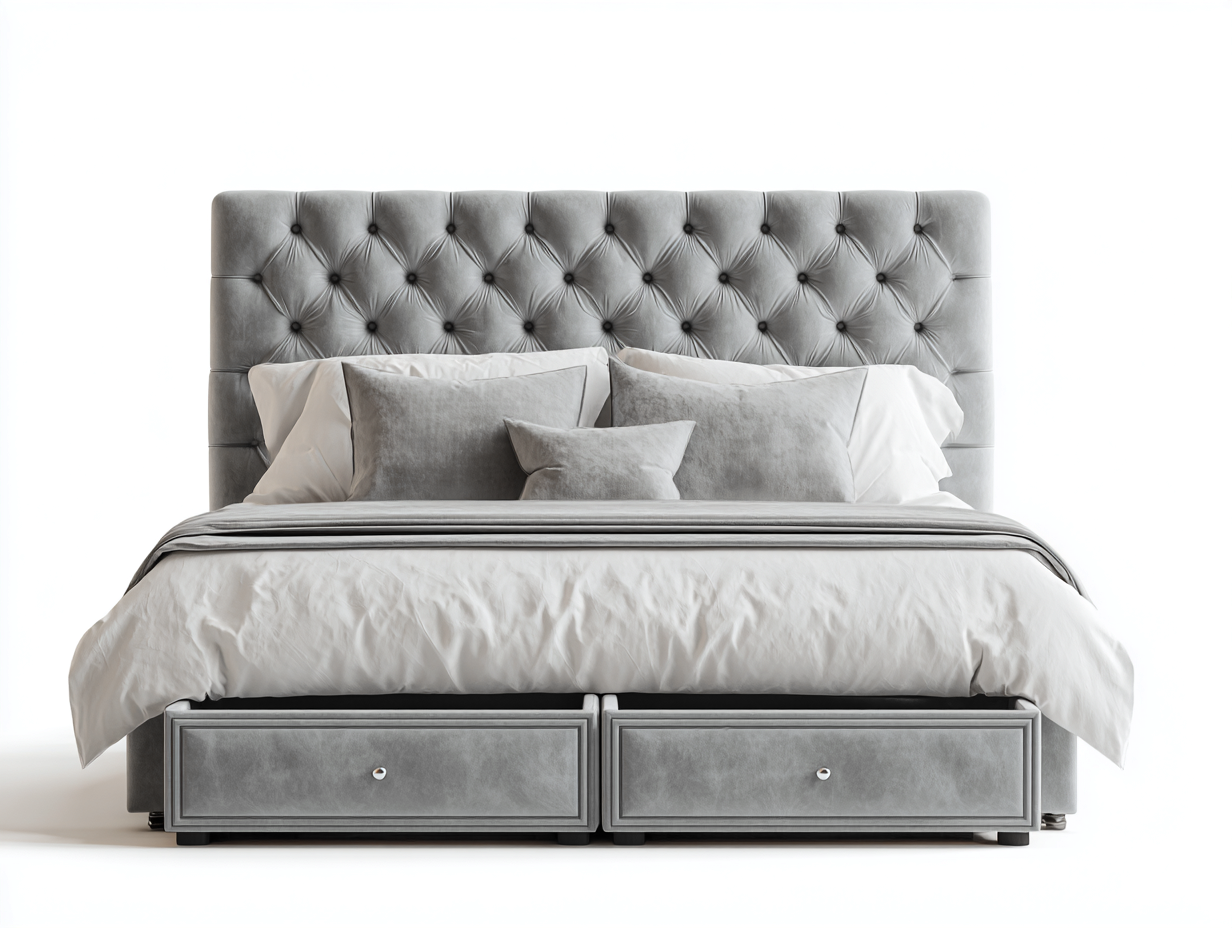 Letto matrimoniale imbottito con cassetti in tessuto 210x170x125 cm - grigio - stile moderno per camera da letto-Livingure