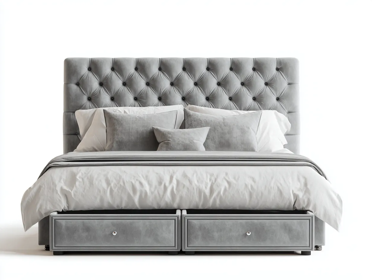 Letto matrimoniale imbottito con cassetti in tessuto 210x170x125 cm - grigio - stile moderno per camera da letto-Livingure