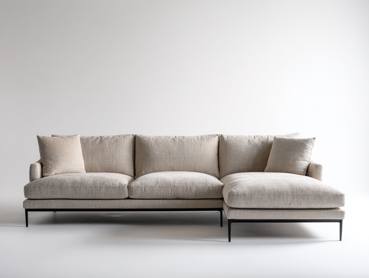 Divano angolare in tessuto imbottito 280x165x85 cm - beige - design moderno per soggiorno-Livingure