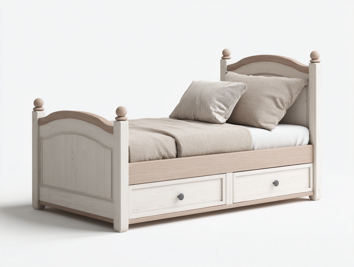 Letto singolo legno con cassetti 190x90x90 cm - bianco-legno naturale - stile classico per cameretta-Livingure