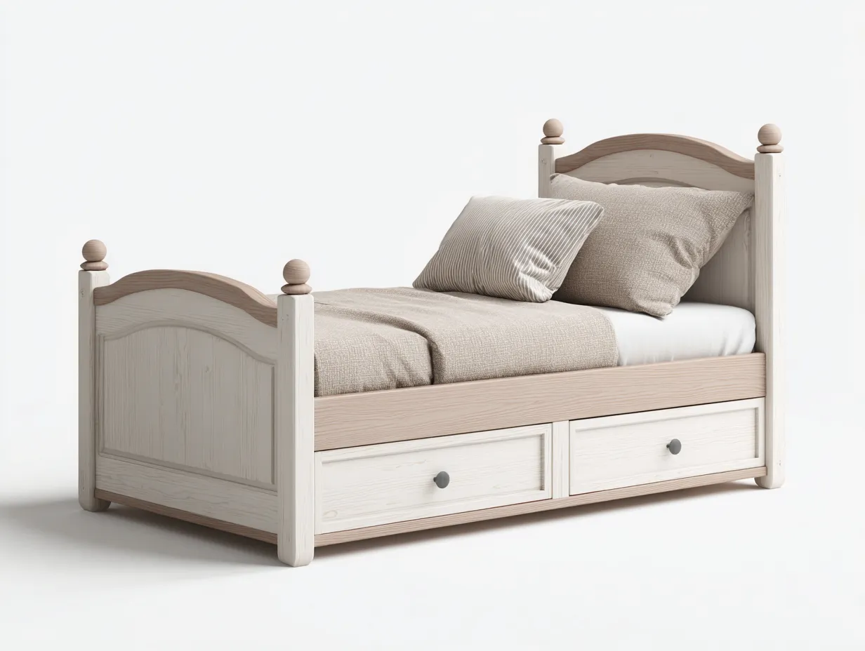 Letto singolo legno con cassetti 190x90x90 cm - bianco-legno naturale - stile classico per cameretta-Livingure