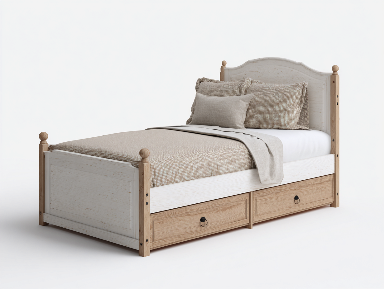Letto singolo in legno 205x100x95 cm - bianco-legno naturale - per camera da letto - stile classico funzionale-Livingure