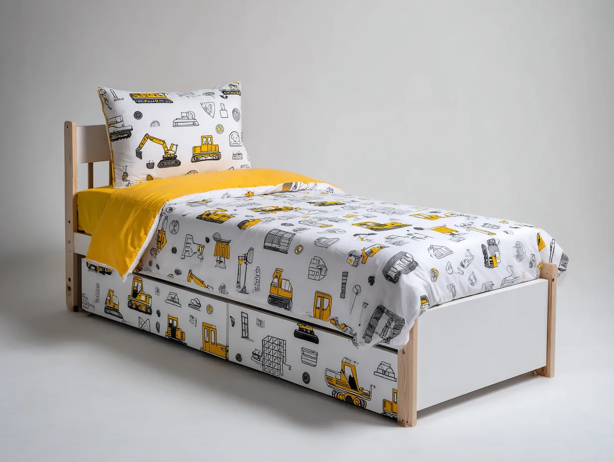 Letto singolo legno e pannelli 190x90x85 cm - bianco-giallo - stile moderno per cameretta-Livingure