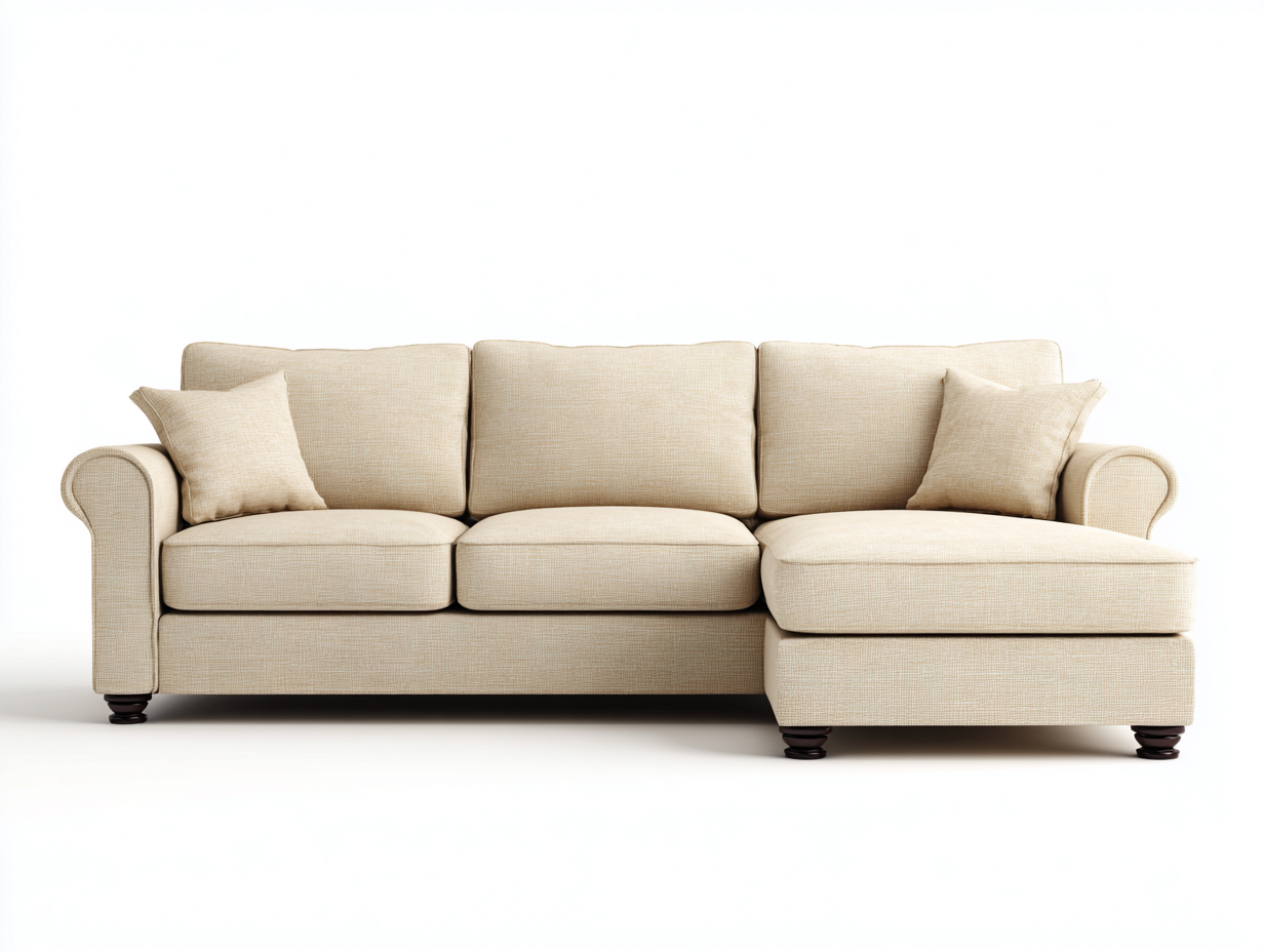 Divano angolare in tessuto 230x150x85 cm - beige - per soggiorno - design classico-Livingure