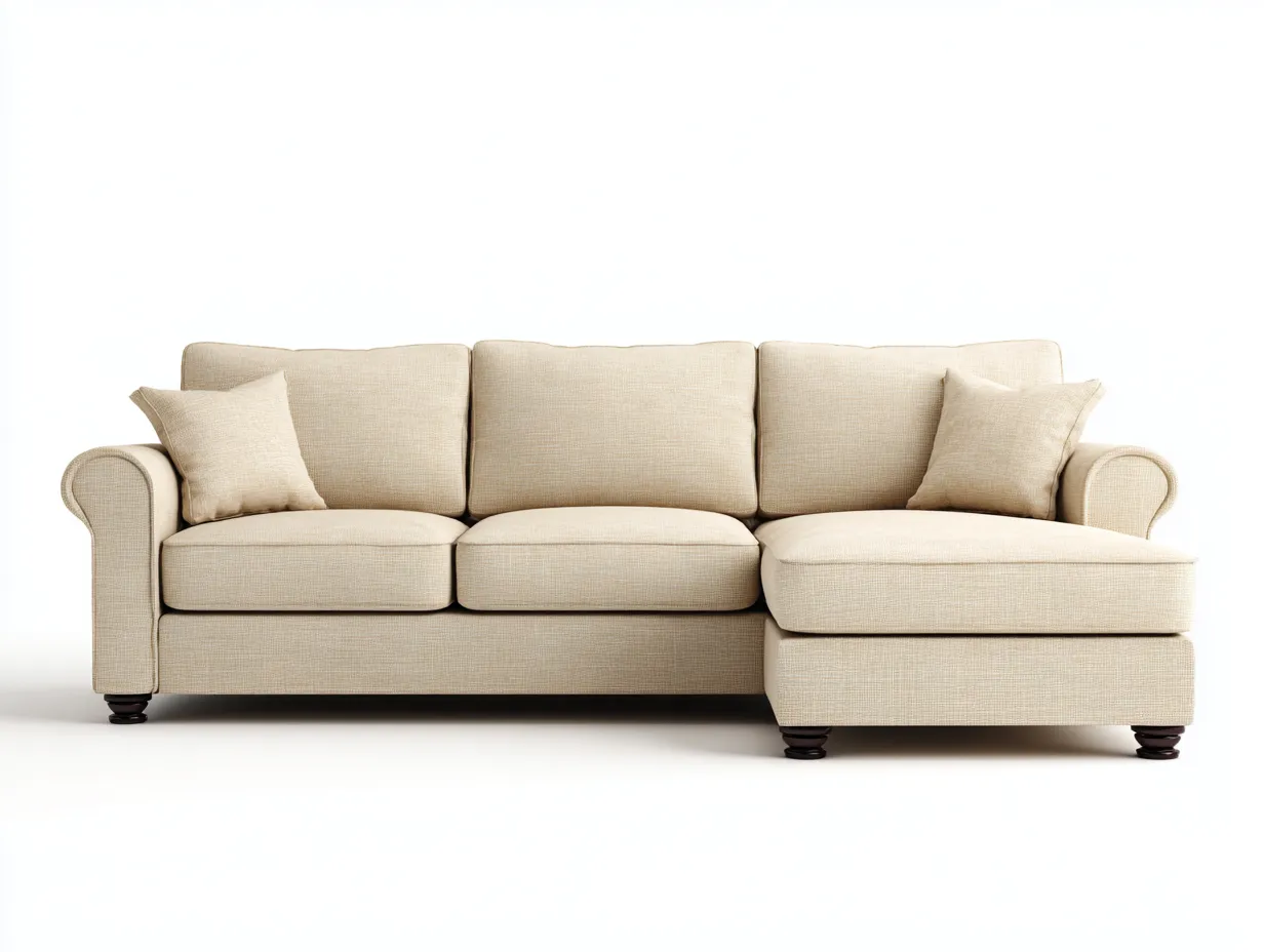 Divano angolare in tessuto 230x150x85 cm - beige - per soggiorno - design classico-Livingure