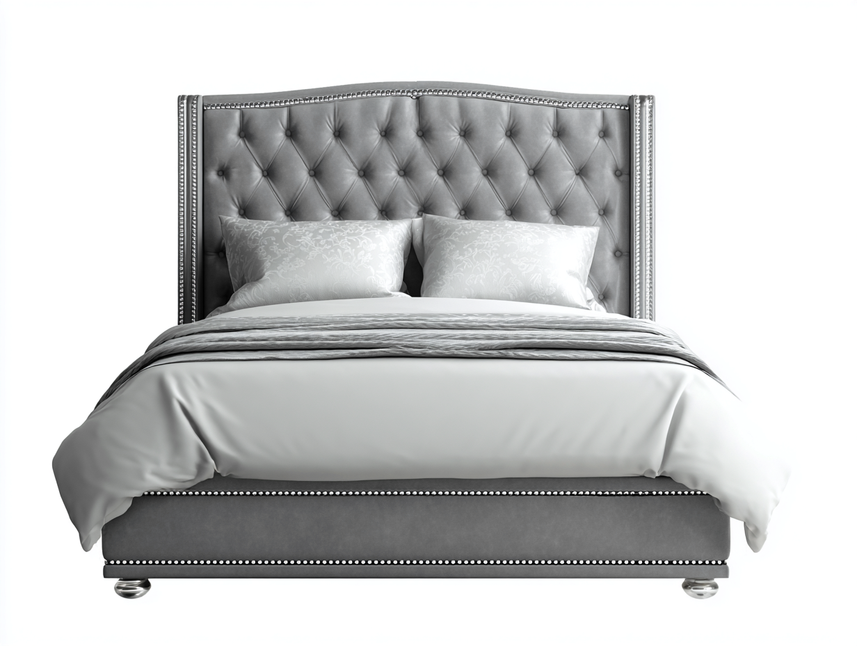 Letto matrimoniale imbottito 215x190x120 cm - grigio - per camera da letto - design elegante classico-Livingure