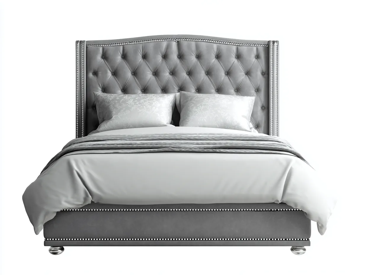 Letto matrimoniale imbottito 215x190x120 cm - grigio - per camera da letto - design elegante classico-Livingure
