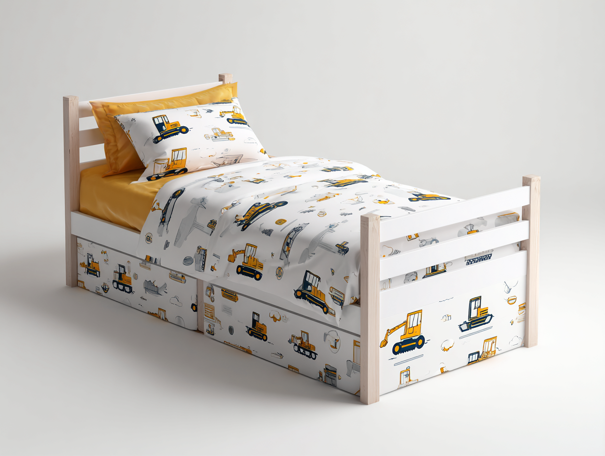 Letto singolo con cassetti 200x95x90 cm - bianco-giallo-blu - stile moderno per cameretta-Livingure