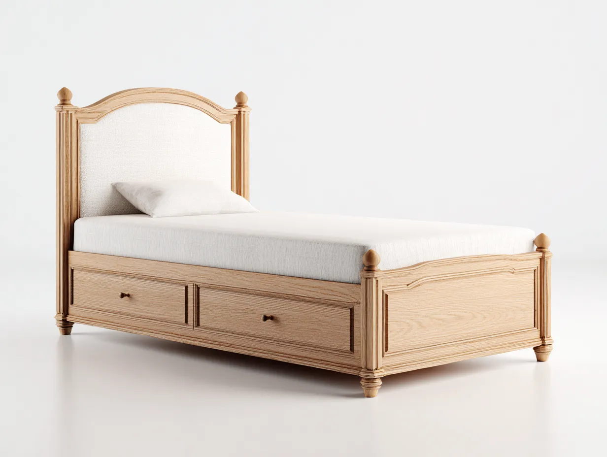 Letto singolo in legno con contenimento 205x98x95 cm - naturale-bianco - stile classico per camera da letto-Livingure