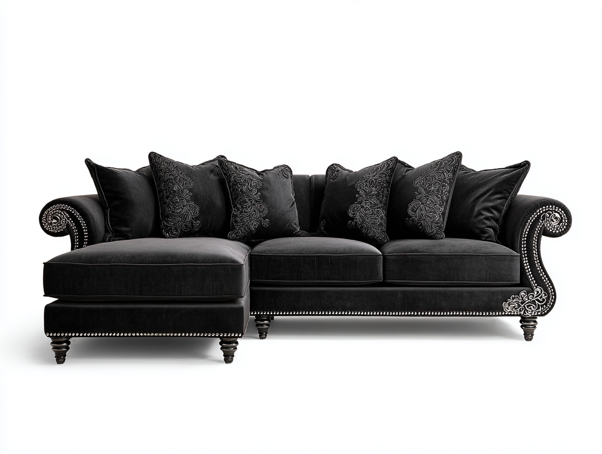 Divano angolare in tessuto 260x160x90 cm - nero - per soggiorno - design classico elegante-Livingure