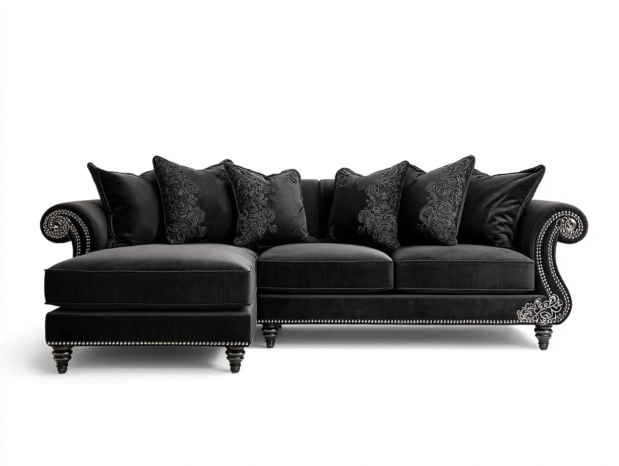 Divano angolare in tessuto 260x160x90 cm - nero - per soggiorno - design classico elegante-Livingure