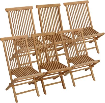 Lot de 6 chaises de jardin pliantes en teck beige 45 x 40 x 90 cm - dossier ouvert - bois massif-Dwellingixe