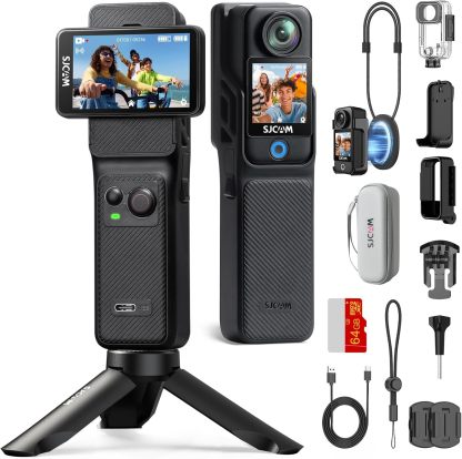 SJCAM C400 Camera Vlog Bundle 64GB Caméra d'action 4K Écran Tactile Rotatif 2,29" Stabilisation 6 Axes Étanche USB Noir-Dwellingixe