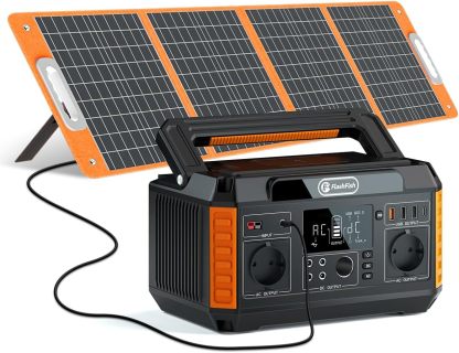 FlashFish 520Wh Générateur Électrique avec Panneau Solaire 100W, Station Électrique Portable 2×AC 560W (Crête 1100W), 5× Sorties CC et 4× USB, Batterie de Secours pour Camping, Extérieur et Usage Domestique-Dwellingixe