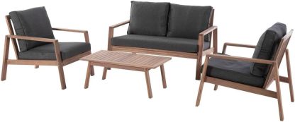 Salon de Jardin Tiwi en Acacia et Carbone 4 Places avec Coussins Déhoussables Déperlants 2 Fauteuils 1 Canapé 1 Table Basse Beige-Dwellingixe