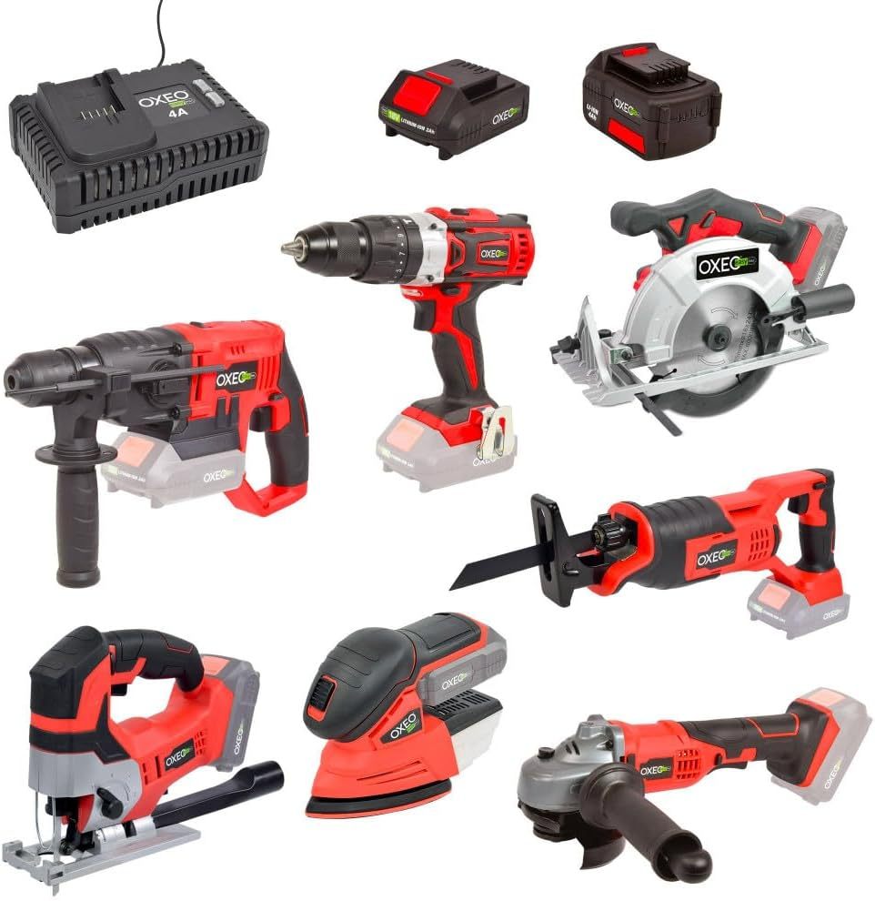 Pack complet Bricolage Easy Full 18V avec perceuse, perfo, meuleuse, scies et ponceuse – Batteries 4Ah et 2Ah Lithium-ion-Dwellingixe