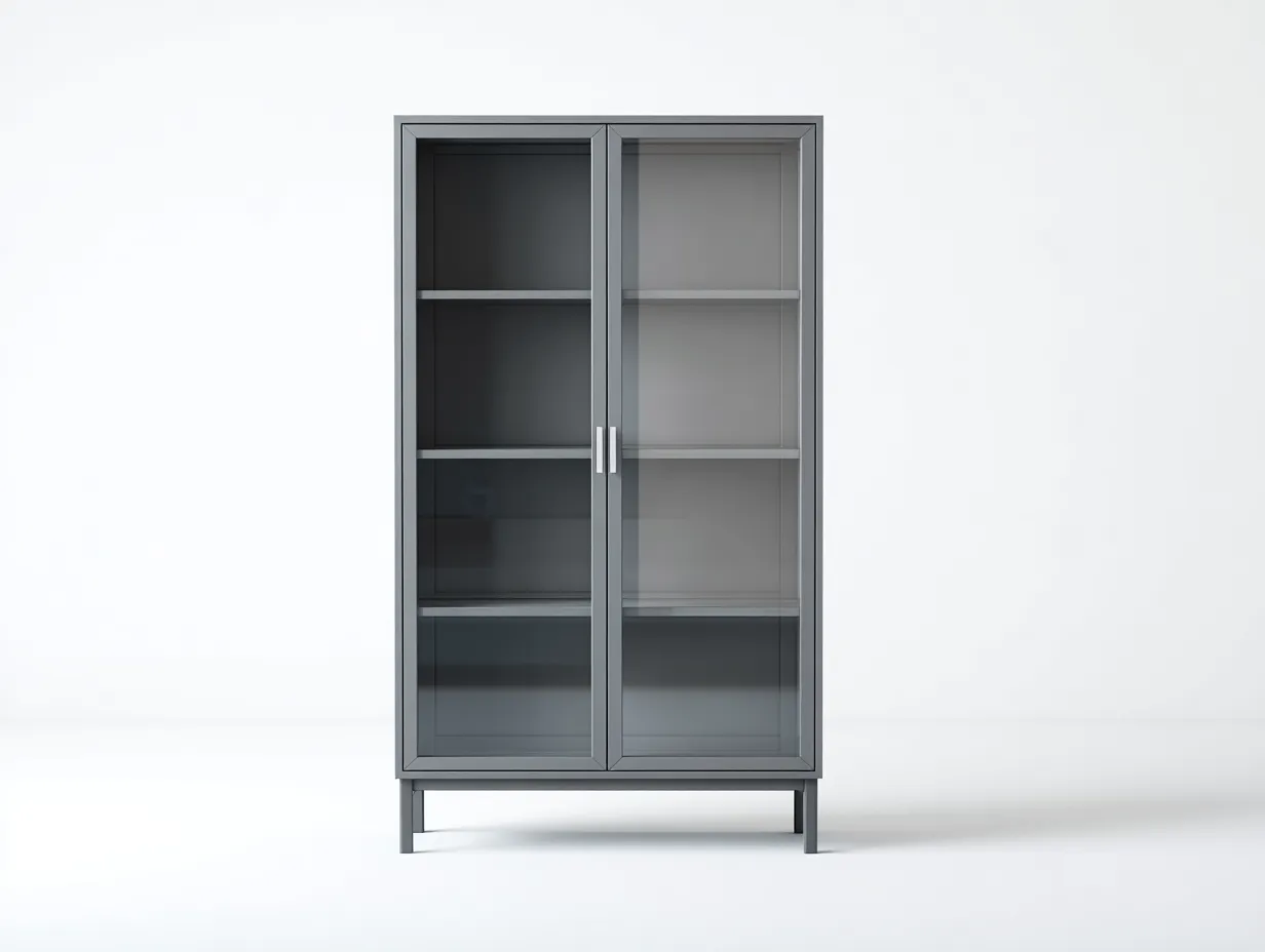 Vitrine en métal et verre 80x40x160 cm - Gris - Design moderne pour séjour-Dwellingixe