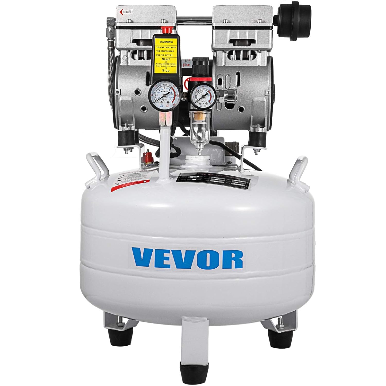 VEVOR Compresseur d'Air sans Huile 30L 850W, Silencieux 58 dB, 220V, 6,6 Gallons, avec Électrovanne et 2 Buses-Dwellingixe