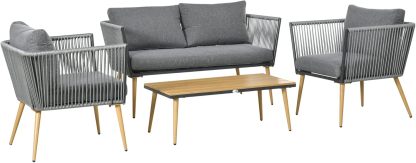 Outsunny Salon de Jardin 4 places résine tressée gris style contemporain 1 canapé 2 fauteuils 1 table basse 7 coussins-Dwellingixe