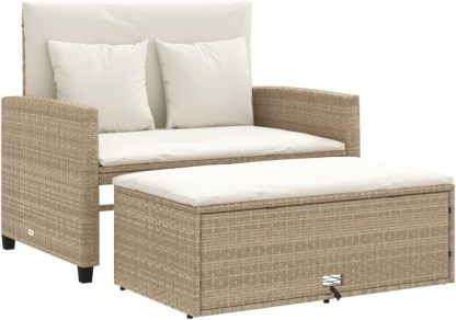 Canapé de jardin 2 places avec coussins résine tressée beige et crème 115x75x91 cm avec repose-pieds 28,2 kg style rotin-Dwellingixe
