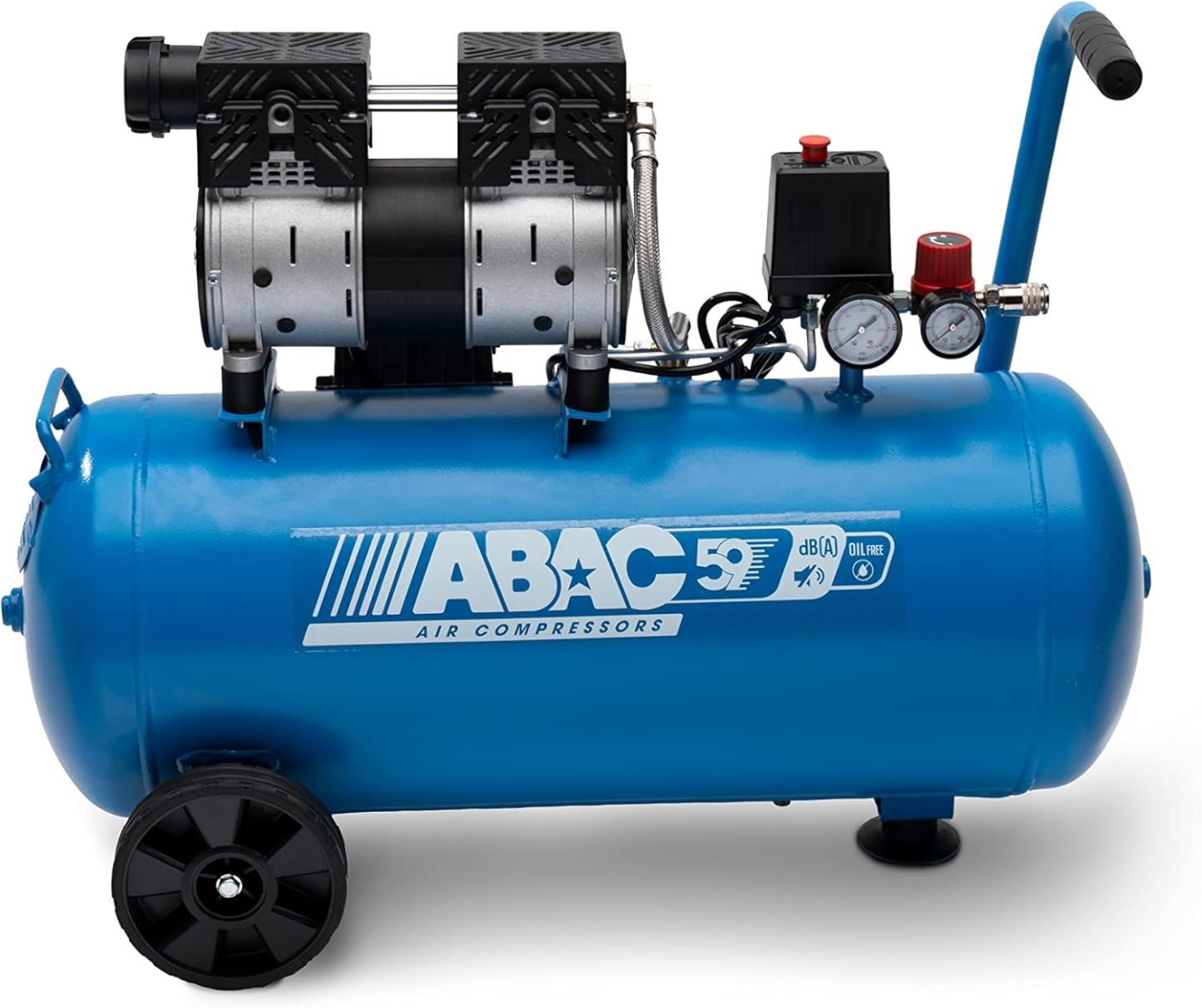 ABAC EASE-AIR 50 Compresseur d’air silencieux 50L 1ch – Sans huile, 8 Bar, 230V, 59 dB, Bleu-Dwellingixe