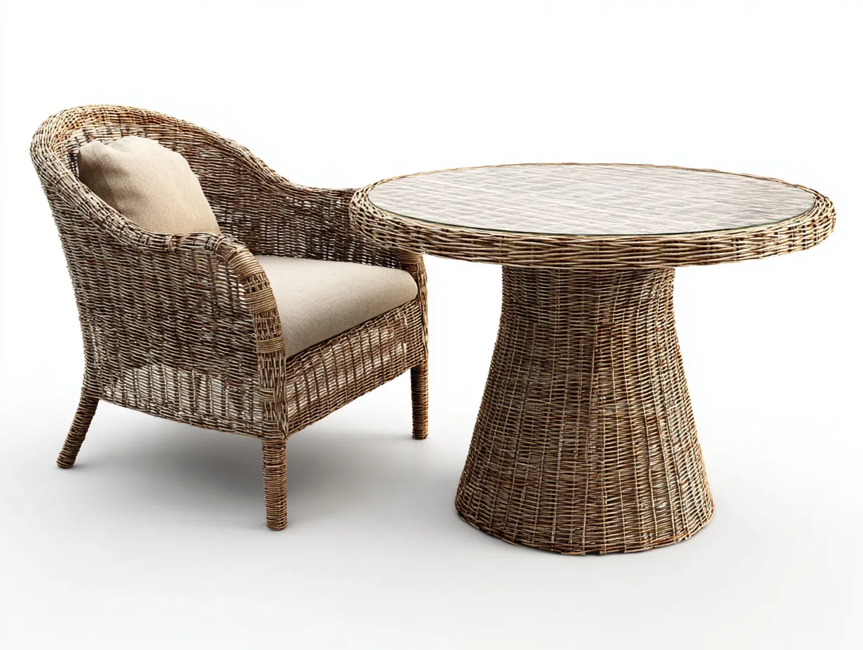 Salon de jardin en rotin 70x75x75 cm - brun clair - style classique avec table ronde assortie-Dwellingixe