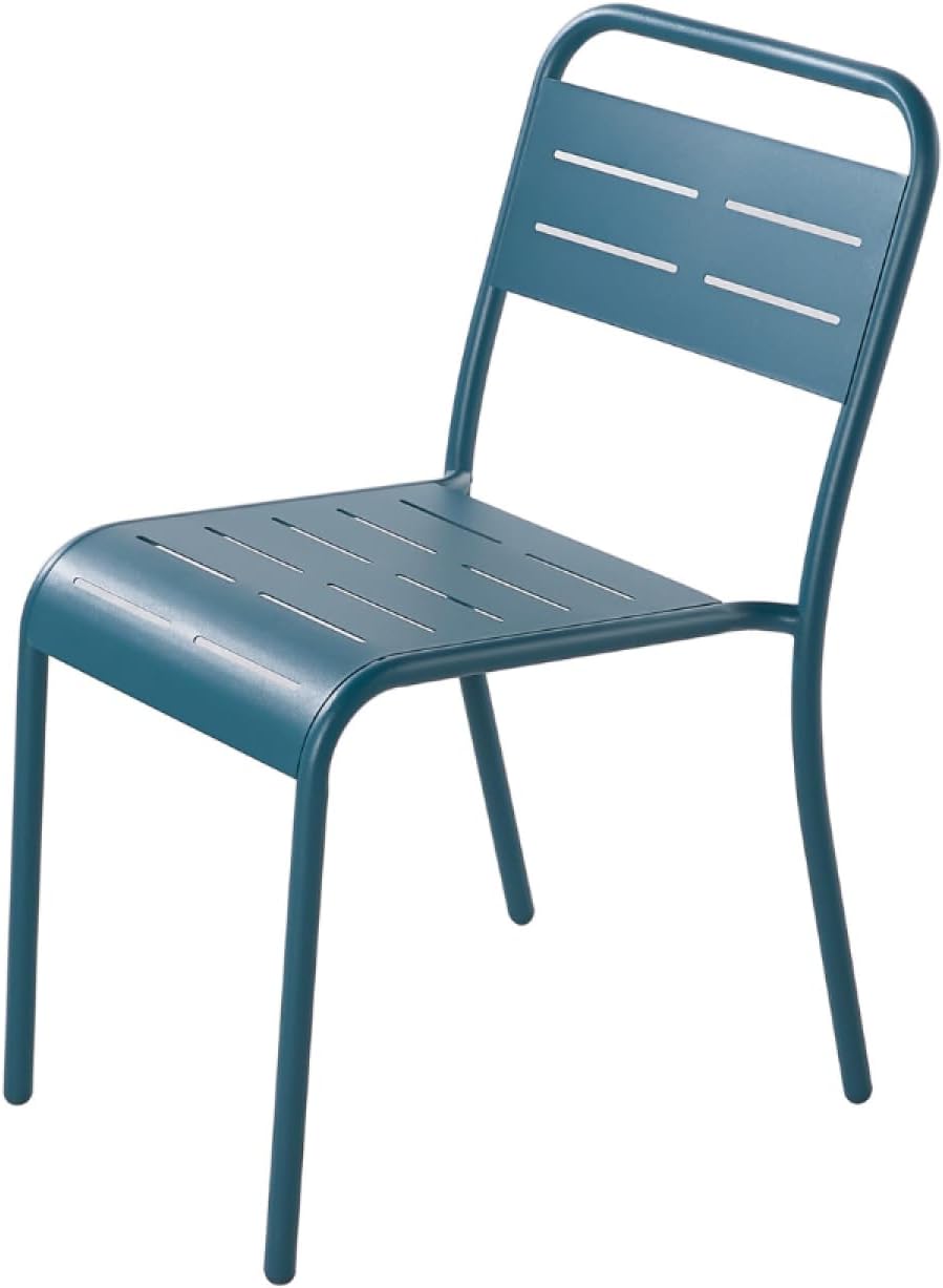 Lot de 4 Chaises de Jardin Design BERGAME en Métal Bleu Empilables 43x59x79 cm Structure Acier Anti-UV Waterproof-Dwellingixe