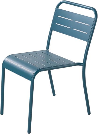 Lot de 4 Chaises de Jardin Design BERGAME en Métal Bleu Empilables 43x59x79 cm Structure Acier Anti-UV Waterproof-Dwellingixe