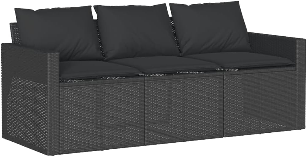 Canapé de jardin 3 places résine tressée noir avec coussins 70 x 70 x 68 cm-Dwellingixe