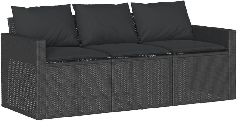 Canapé de jardin 3 places résine tressée noir avec coussins 70 x 70 x 68 cm-Dwellingixe