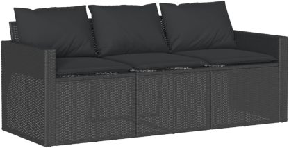 Canapé de jardin 3 places résine tressée noir avec coussins 70 x 70 x 68 cm-Dwellingixe