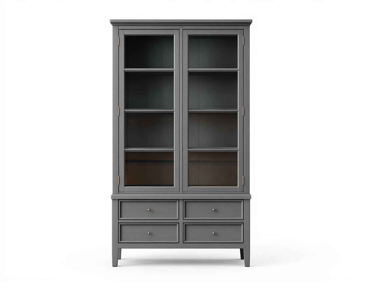 Vitrine en bois 90x40x200 cm - gris - style contemporain pour salon-Dwellingixe