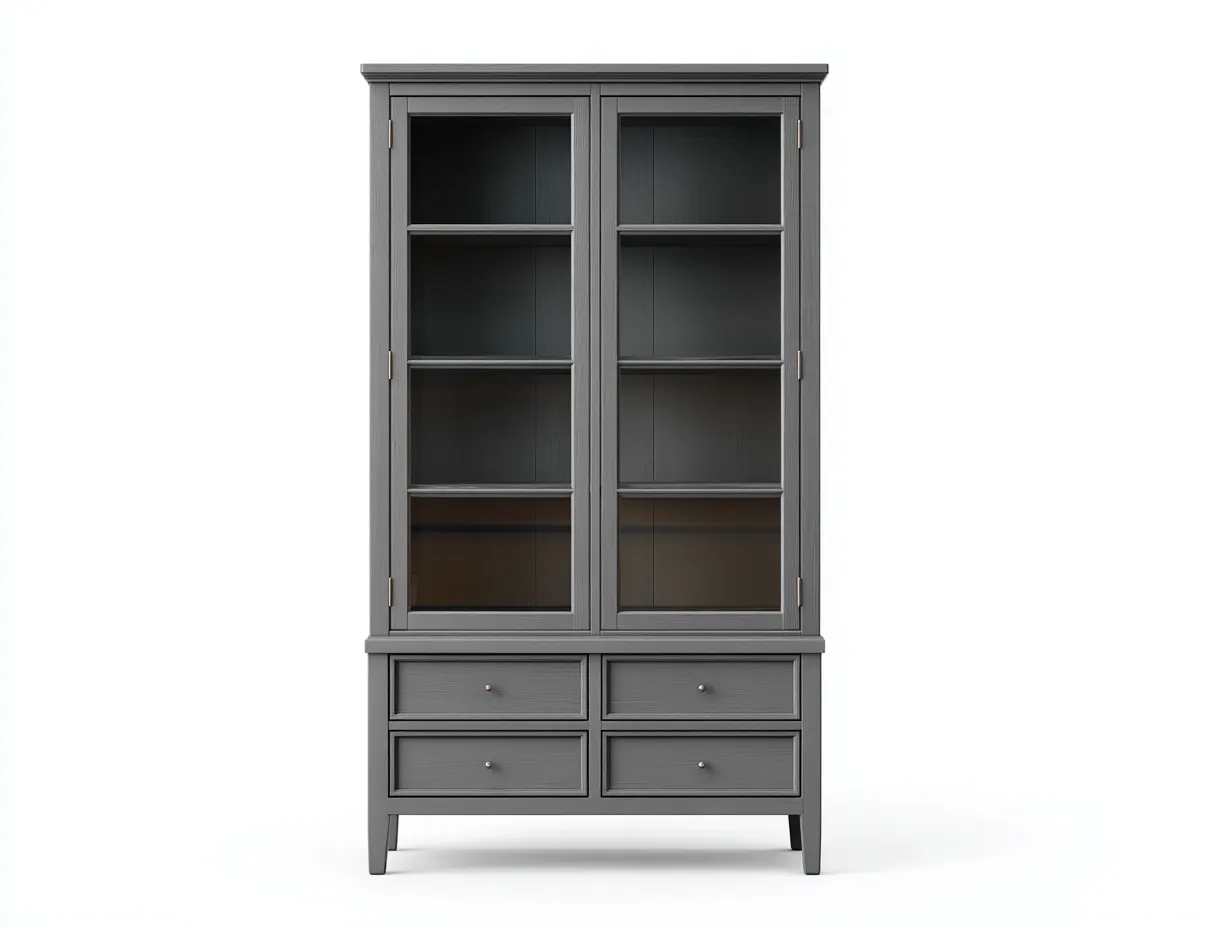 Vitrine en bois 90x40x200 cm - gris - style contemporain pour salon-Dwellingixe