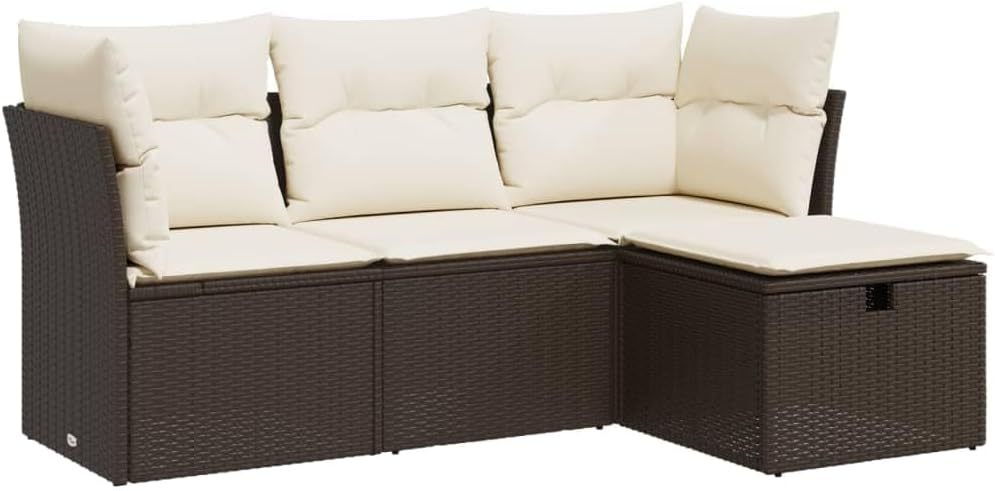 Salon de jardin 4 pièces avec coussins résine tressée marron et crème 62x62x69 cm moderne 34,4 kg-Dwellingixe