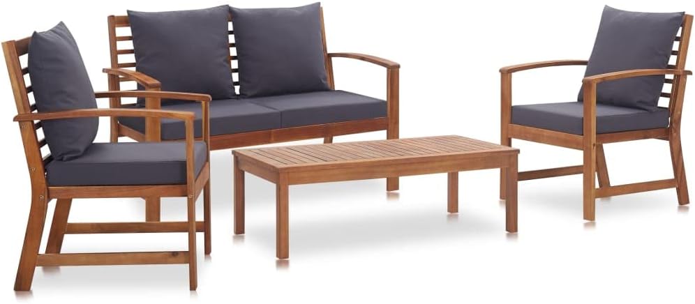 vidaXL Mobilier de Jardin 4 pcs bois d'acacia massif marron et gris style tropical avec coussins-Dwellingixe