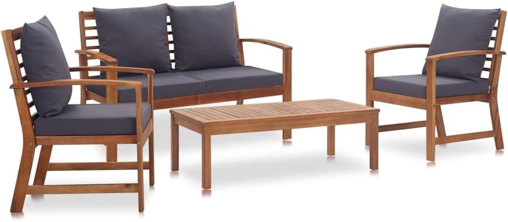 vidaXL Mobilier de Jardin 4 pcs bois d'acacia massif marron et gris style tropical avec coussins-Dwellingixe