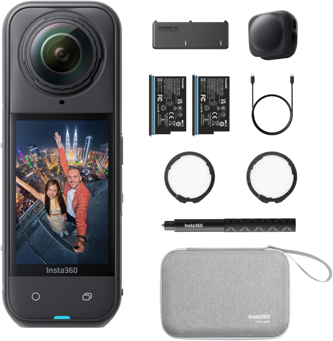 Insta360 X5 Pack Essentiels Caméra 360 8K étanche autonomie 3h écran 2.5 pouces USB MicroSDHC-Dwellingixe