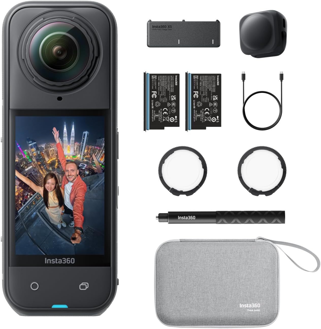 Insta360 X5 Pack Essentiels Caméra 360 8K étanche autonomie 3h écran 2.5 pouces USB MicroSDHC-Dwellingixe