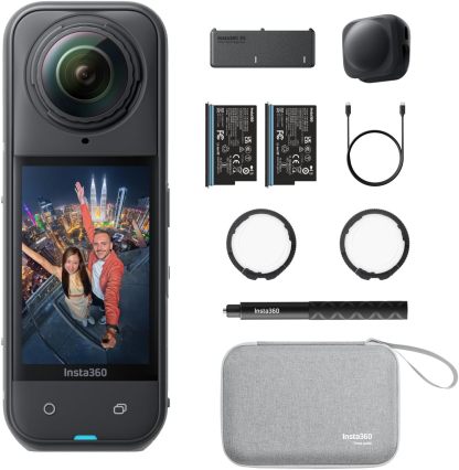 Insta360 X5 Pack Essentiels Caméra 360 8K étanche autonomie 3h écran 2.5 pouces USB MicroSDHC-Dwellingixe