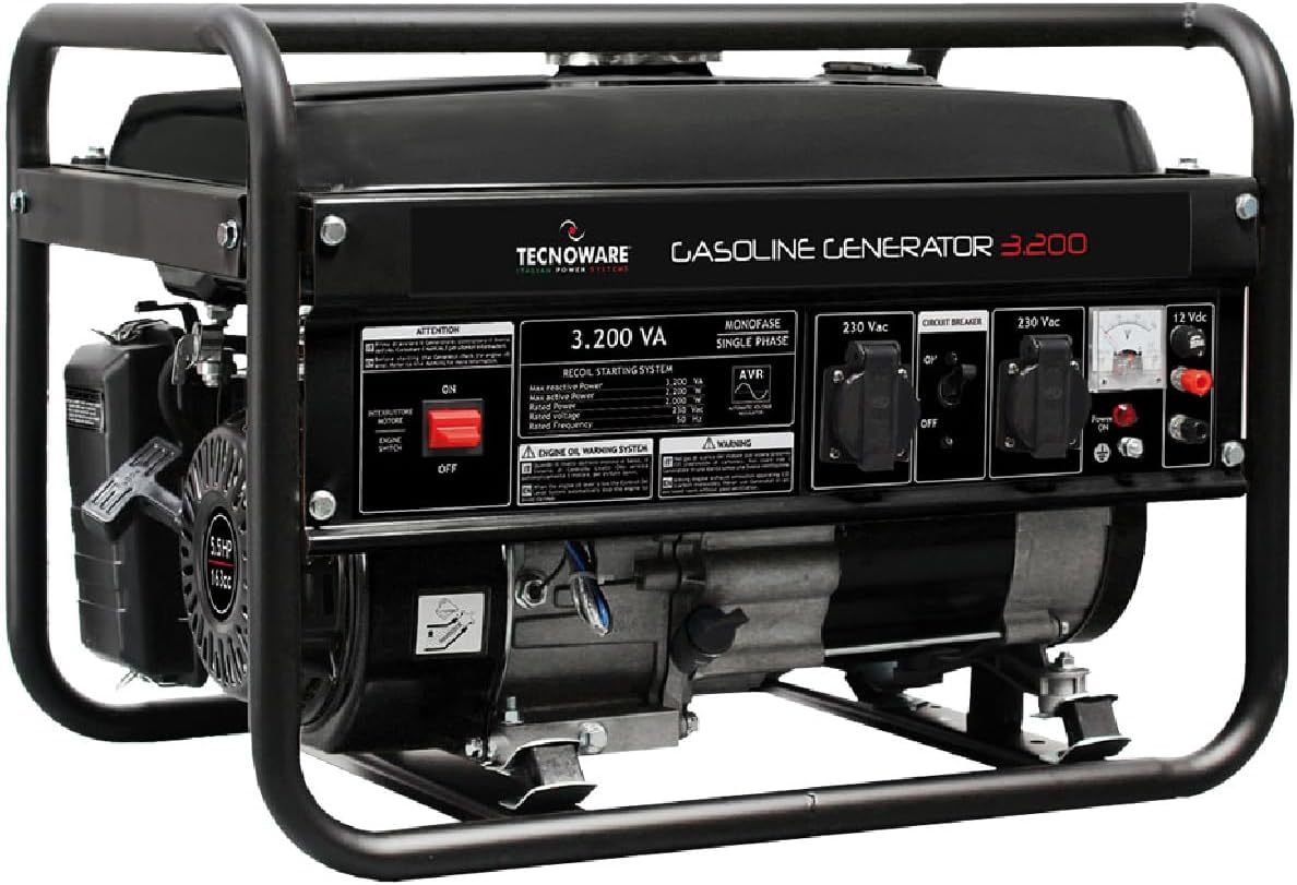 Tecnoware Générateur Électrique Portable 3200VA Monophasé, Essence, Démarrage Électrique & Manuel, Réservoir 15L, AVR-Dwellingixe