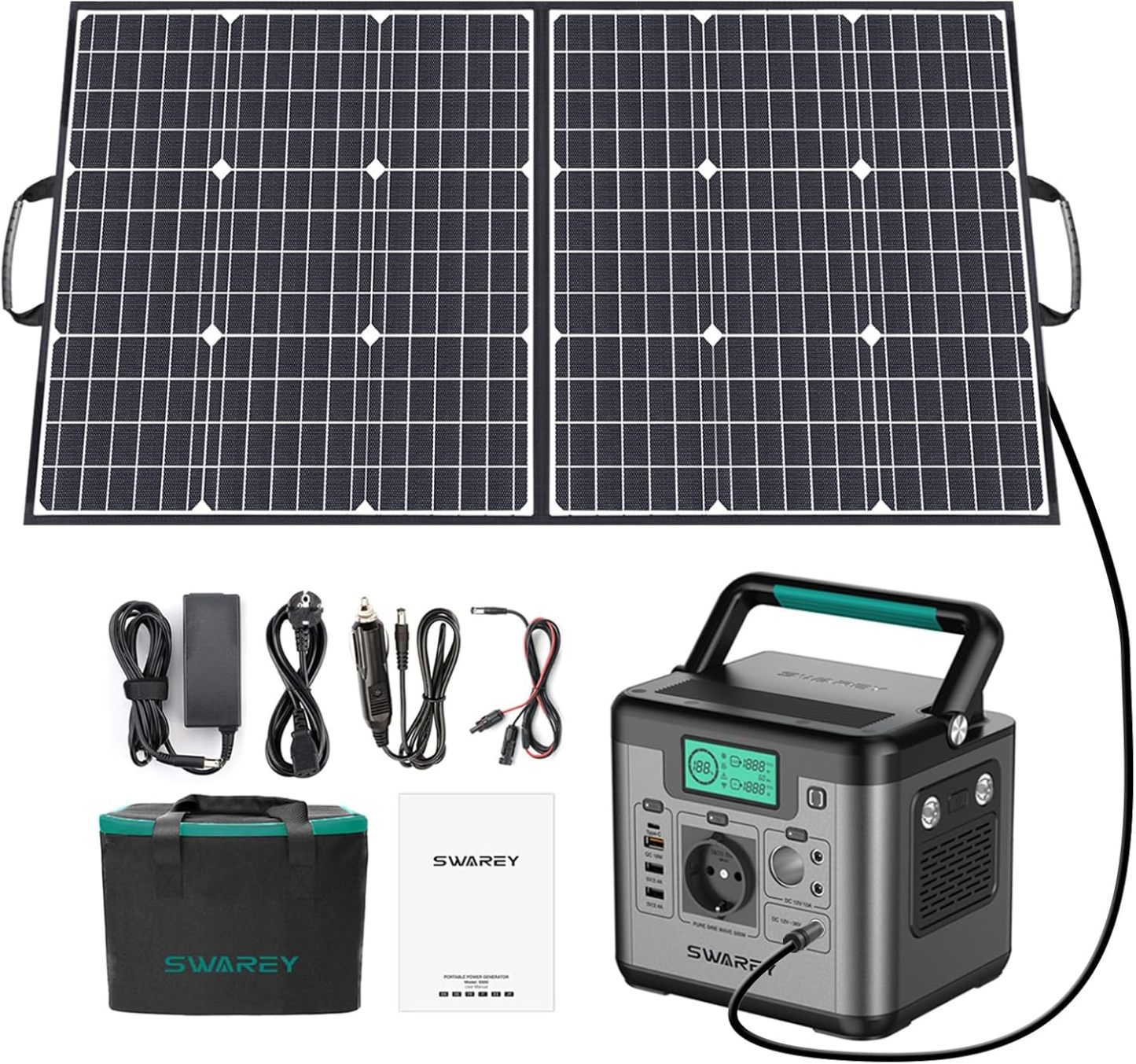 SWAREY Générateur Électrique Portable 518Wh avec Panneau Solaire Pliable, 220V AC, USB, Type-C, QC 3.0, 7,3 kg-Dwellingixe