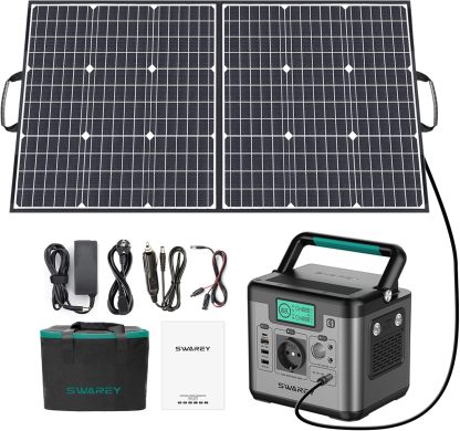 SWAREY Générateur Électrique Portable 518Wh avec Panneau Solaire Pliable, 220V AC, USB, Type-C, QC 3.0, 7,3 kg-Dwellingixe